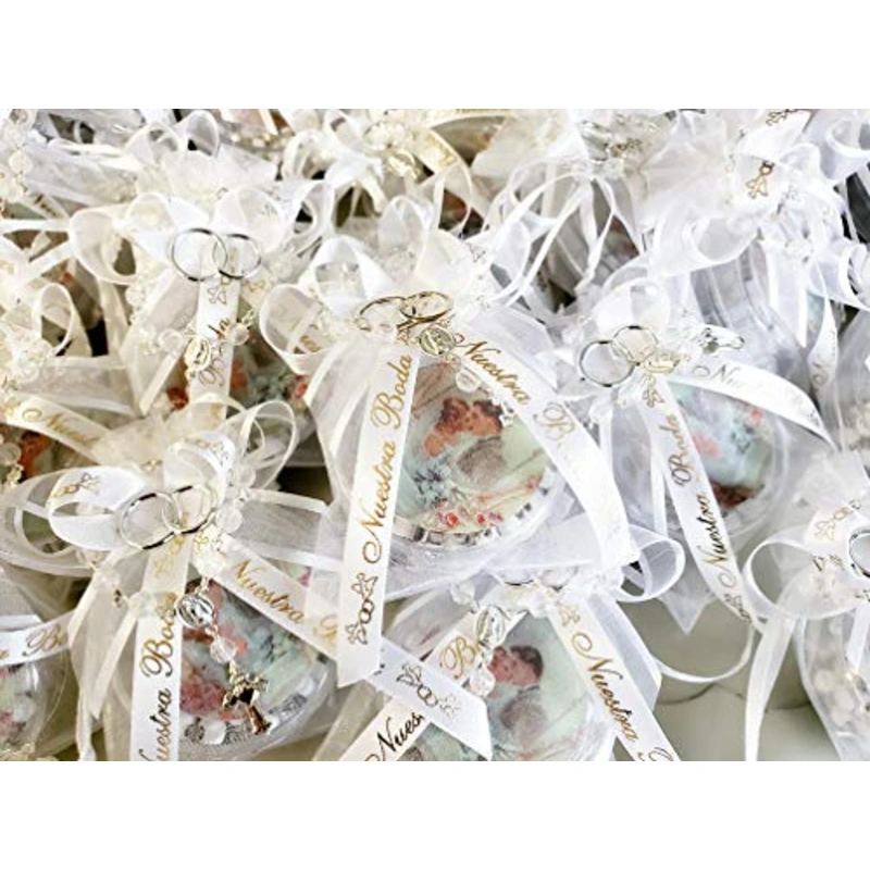 (12) Organza Favor Bags. Elegantes Recuerdos de Nuestra Boda. Rosarios para Boda (Customize with your Name and Date)