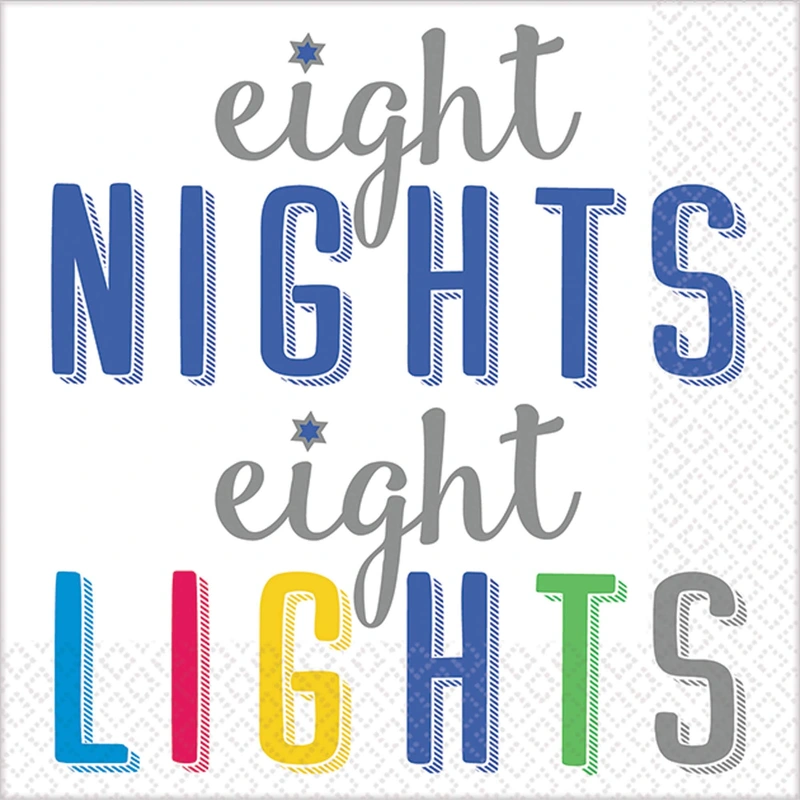 “Eight Nights Eight Lights” Hanukkah Beverage Napkins, 5″ x 5″, 16 Ct.