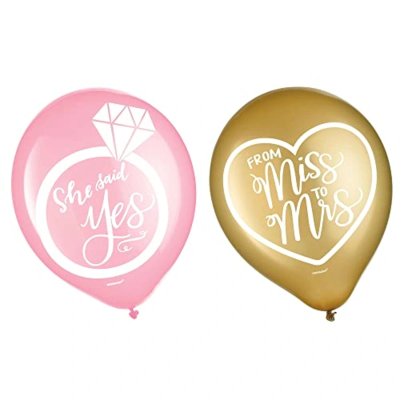 “She Said Yes” Pink & Gold Latex Balloons – 12″, Pack of 15 – Perfect for Engagements, Bridal Showers & Bachelorette Parties